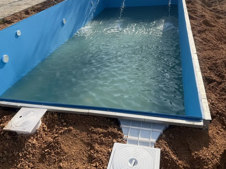Γαλάζιο liner και skimmer